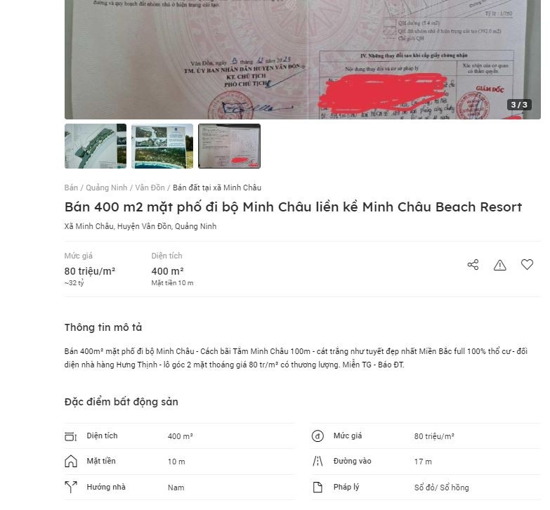 Một lô đất tại huyện sẽ trở thành thành phố thứ 7 của Quảng Ninh được rao bán với giá 80 triệu đồng/m2