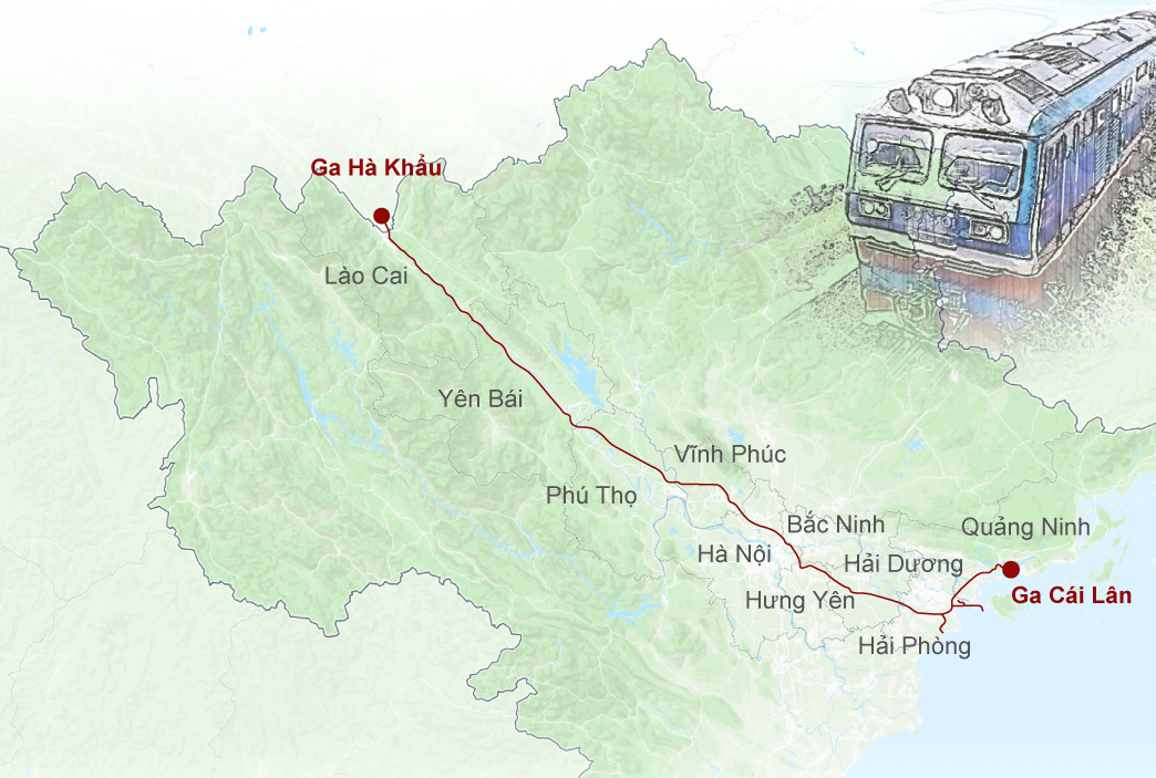 Hướng đi của đường sắt Lào Cai - Hà Nội - Hải Phòng. Nguồn ảnh: VnExpress Hướng đi của đường sắt Lào Cai - Hà Nội - Hải Phòng. Nguồn ảnh: VnExpress