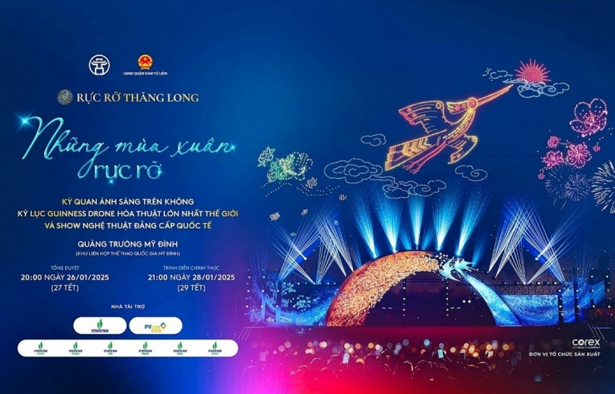 Petrovietnam và PVcomBank lần thứ hai liên tiếp đồng hành cùng TP. Hà Nội tổ chức trình diễn ánh sáng nghệ thuật 'Rực rỡ Thăng Long'